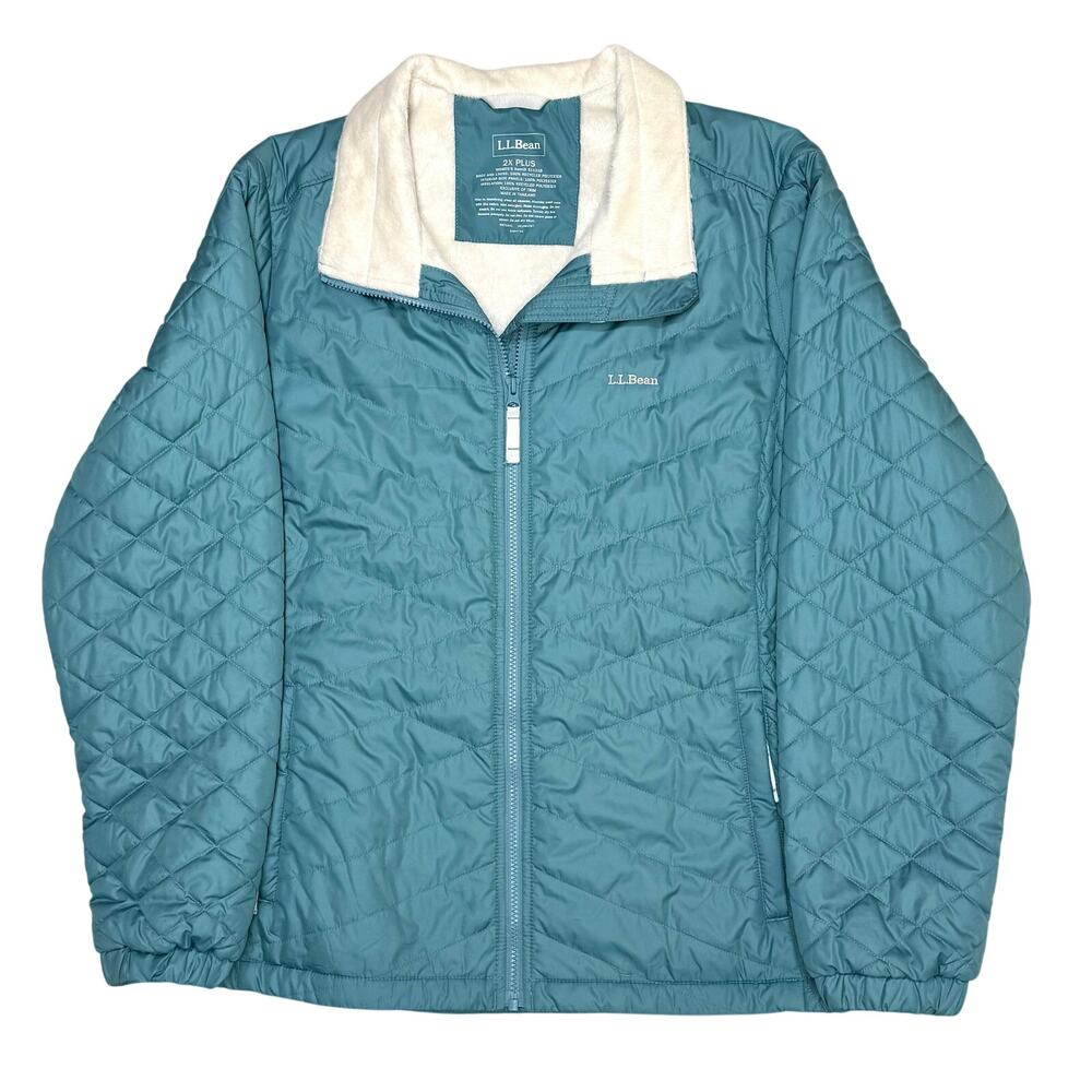 LL Bean Primaloft Jacket Womens 2X Plus Teal Coat Fleece Lined